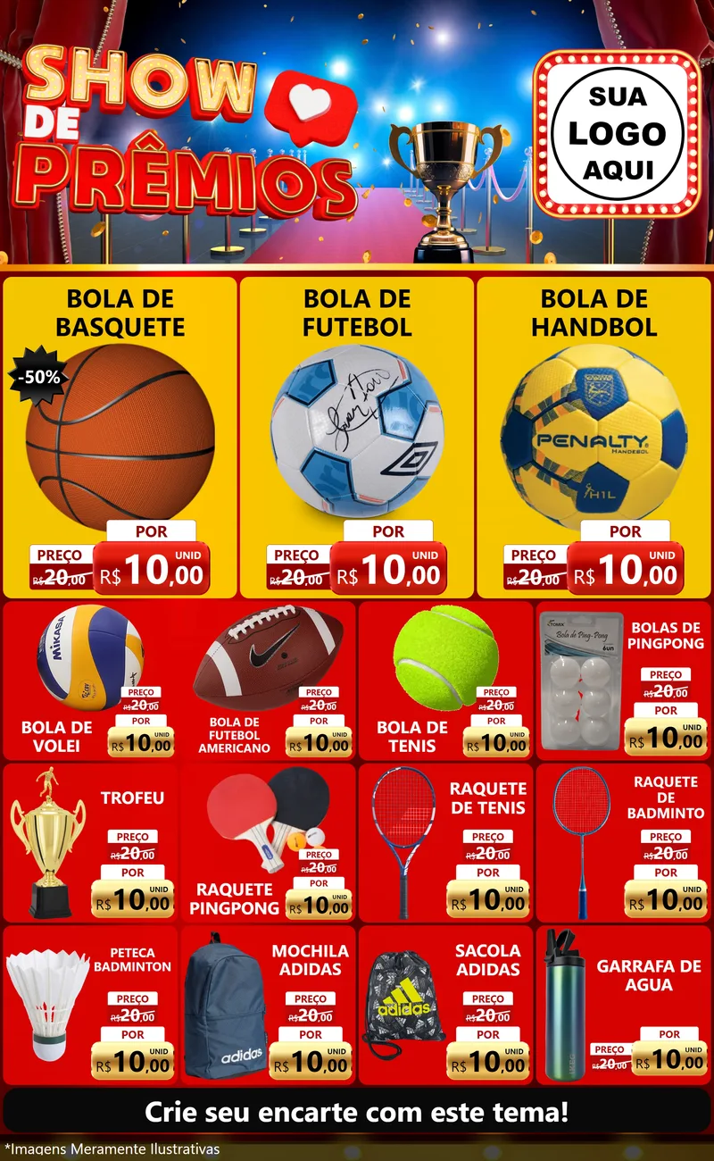 Modelo de Encarte para Encarte Grande com o tema Show de Prêmios para Artigos Esportivos