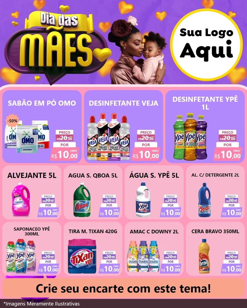 Modelo de Rede Social para Feed Instagram com o tema Dia das Mães para Produtos de Limpeza