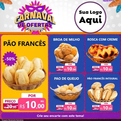 Modelo de Rede Social para Feed Facebook com o tema Carnaval de Ofertas para Padaria