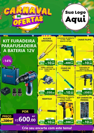 Modelo de Encarte para Encarte A4 Vertical com o tema Carnaval de Ofertas para Maquinas e Ferramentas