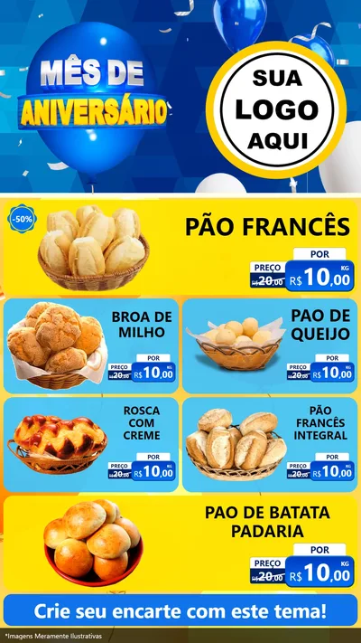Modelo de TV para TV Vertical com o tema Mês de Aniversário para Padaria