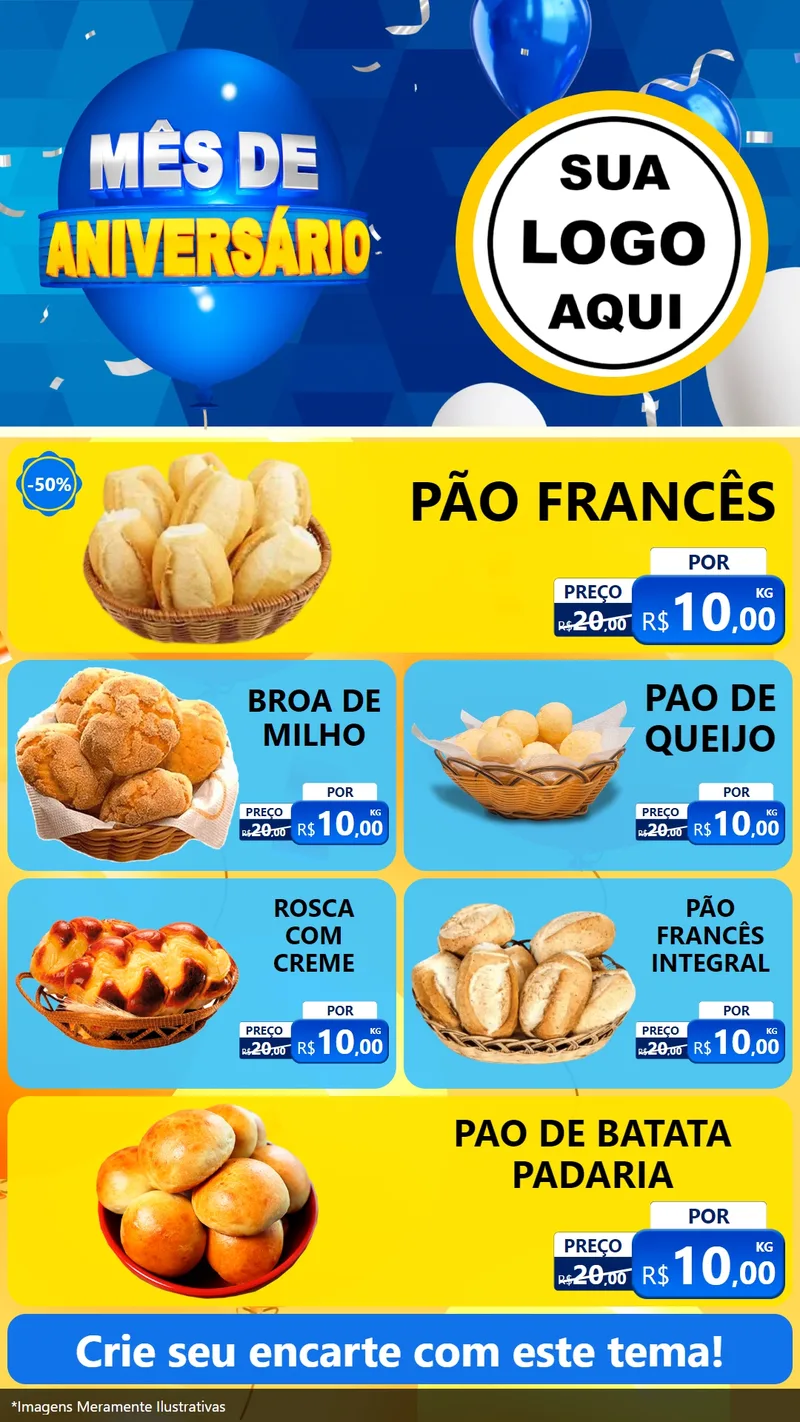 Modelo de TV para TV Vertical com o tema Mês de Aniversário para Padaria