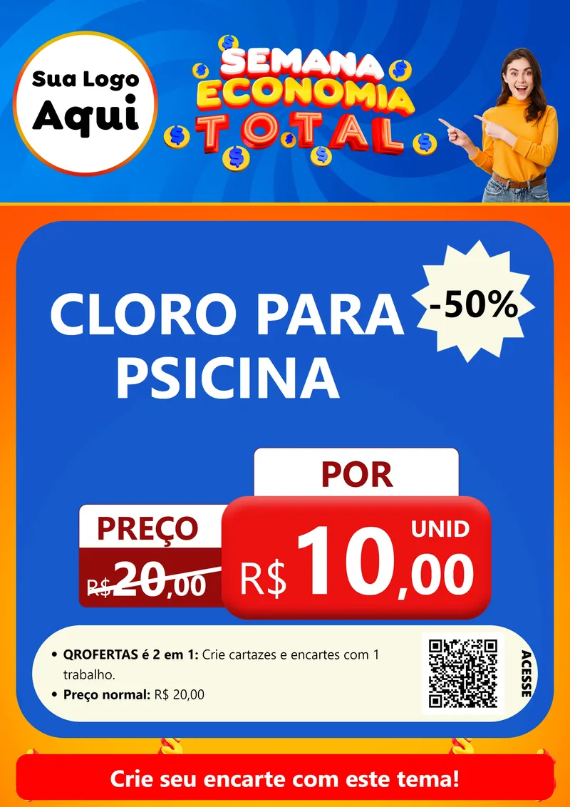 Modelo de Cartaz para Cartaz A4 Vertical com o tema Semana Economia Total para Produtos para Piscina