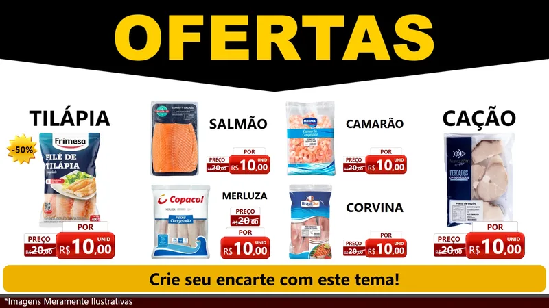 Modelo de TV para TV Horizontal com o tema Ofertas Preto e Vermelho Cartaz para Peixaria