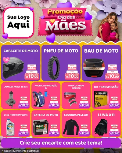 Modelo de Rede Social para Feed Instagram com o tema Promoção Dia das Mães para Moto peças