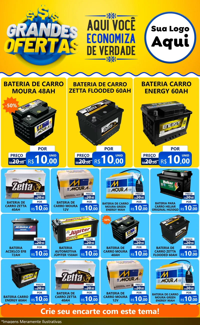 Modelo de Encarte para Encarte Grande com o tema Grandes Ofertas para Baterias Elétricas