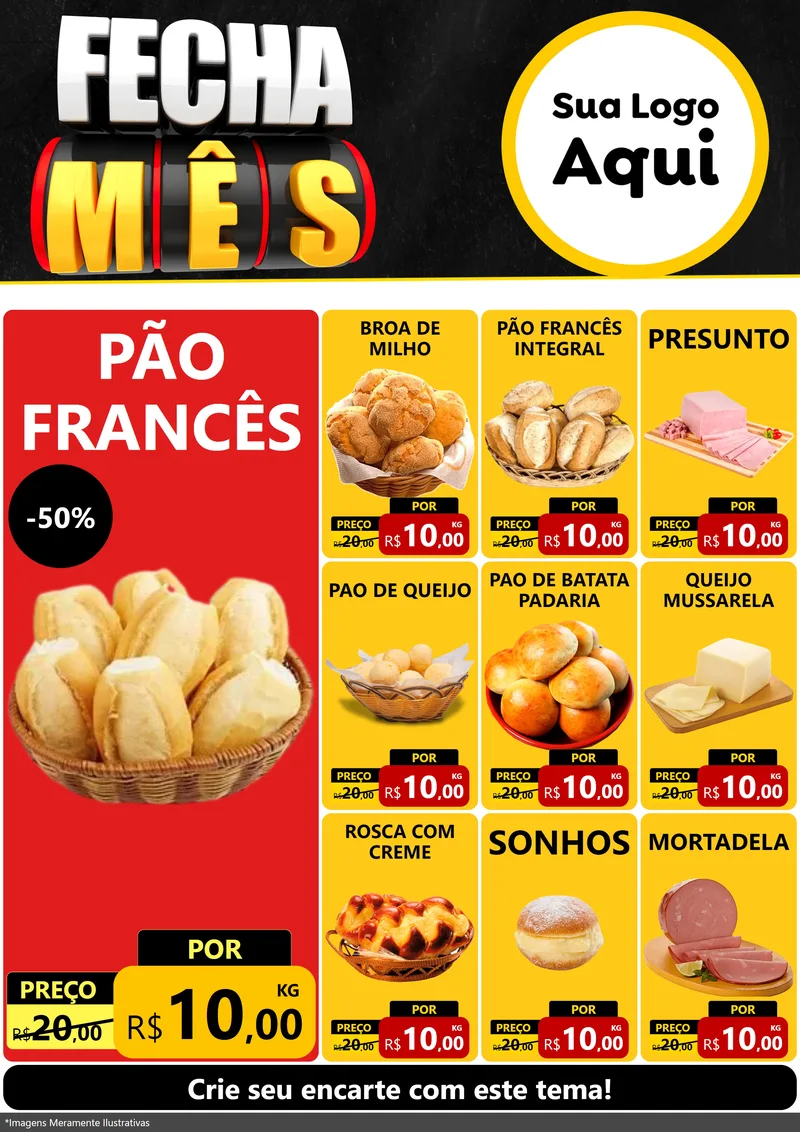 Modelo de Encarte para Encarte A4 Vertical com o tema Fecha Mês para Padaria