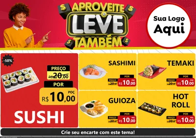 Modelo de Encarte para Encarte A4 Horizontal com o tema Aproveite e Leve Também para Comida japonesa