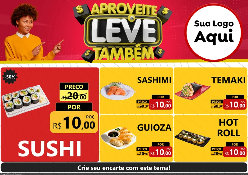 Modelo de Encarte para Encarte A4 Horizontal com o tema Aproveite e Leve Também para Comida japonesa