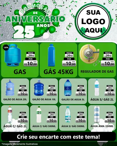 Modelo de Rede Social para Feed Instagram com o tema Promoção de Aniversário - 25 Anos para Água e gás