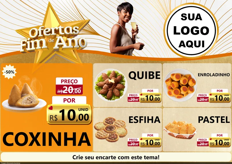 Modelo de Encarte para Encarte A4 Horizontal com o tema Ofertas Fim de Ano para Salgadaria