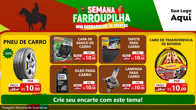 Modelo de TV para TV Horizontal com o tema Semana Farroupilha - Uma Barbaridade de Ofertas para Auto peças