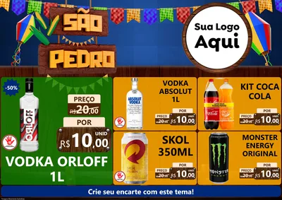 Modelo de Encarte para Encarte A4 Horizontal com o tema São Pedro para Distribuidora de bebidas