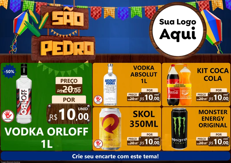 Modelo de Encarte para Encarte A4 Horizontal com o tema São Pedro para Distribuidora de bebidas