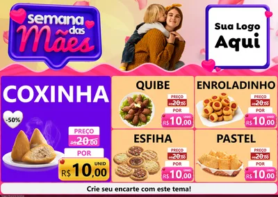Modelo de Encarte para Encarte A4 Horizontal com o tema Semana das Mães para Salgadaria