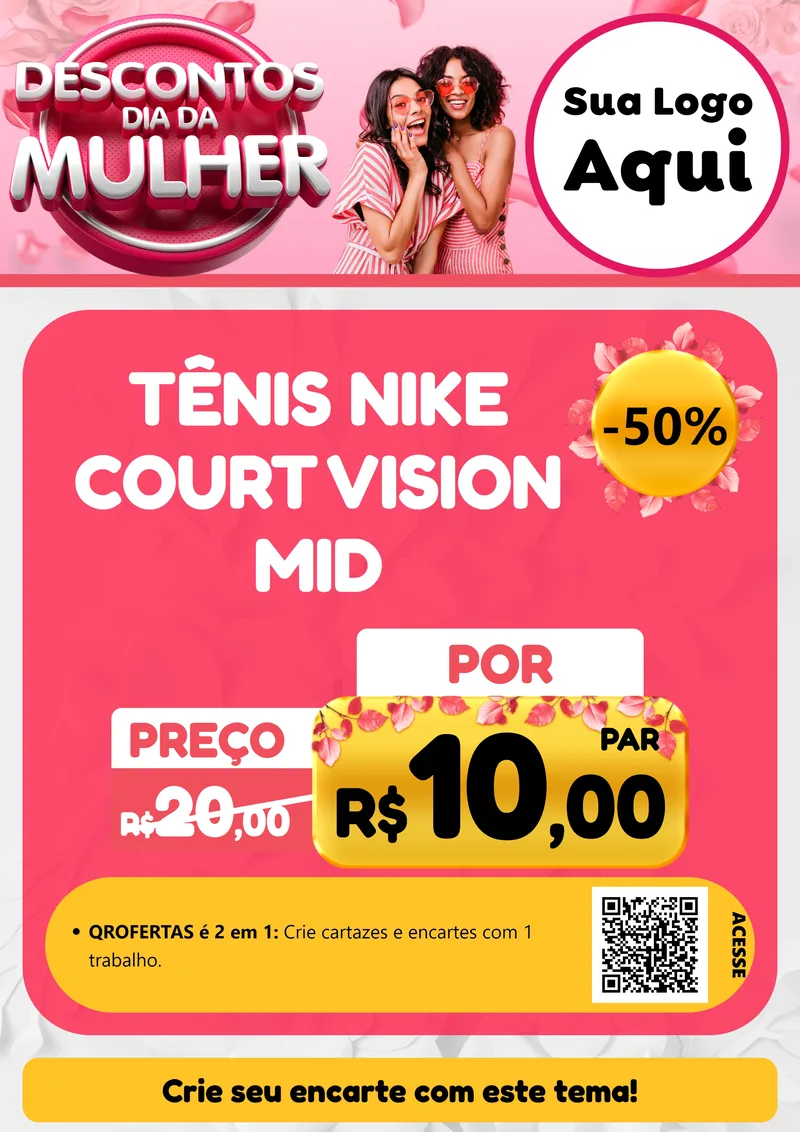 Modelo de Cartaz para Cartaz A4 Vertical com o tema Descontos Dia da Mulher para Calçados