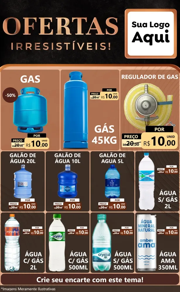 Modelo de Encarte para Encarte Grande com o tema Ofertas Irresistíveis! para Água e gás