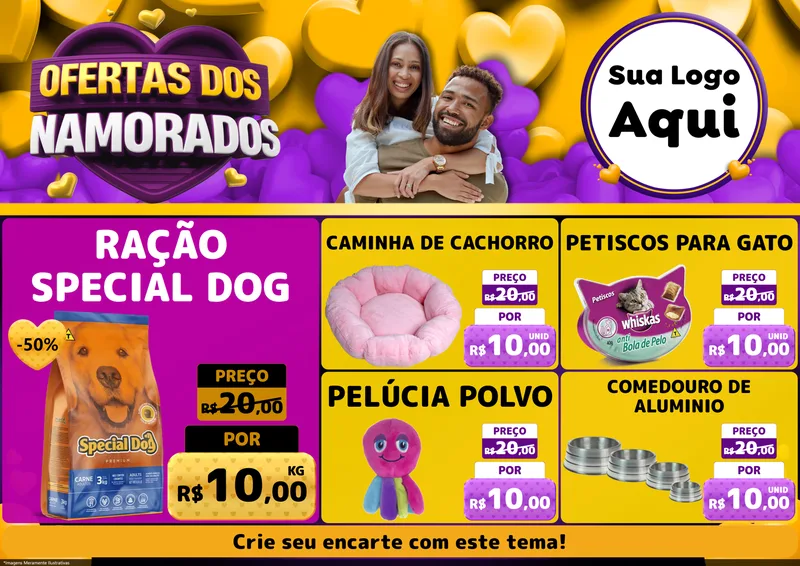Modelo de Encarte para Encarte A4 Horizontal com o tema Oferta Dos Namorados para Pet Shop