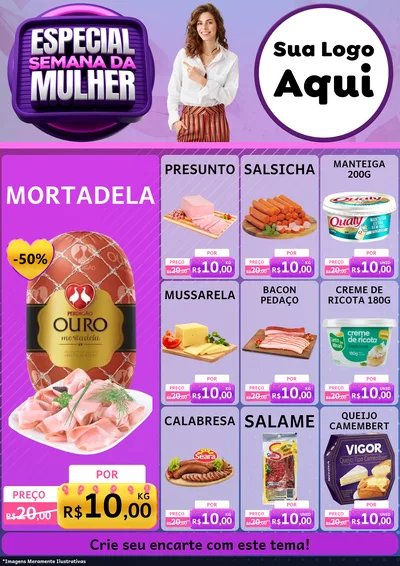 Modelo de Encarte para Encarte A4 Vertical com o tema Especial Semana da Mulher para Frios e Laticínios