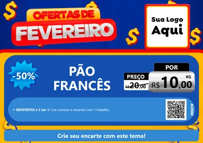 Modelo de Cartaz para Cartaz A4 Horizontal com o tema Ofertas de Fevereiro para Padaria