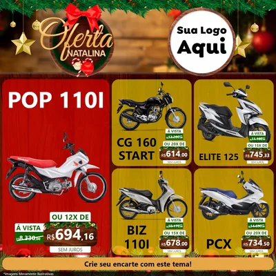 Modelo de Rede Social para Feed Facebook com o tema Ofertas Natalina para Concessionaria de Motos