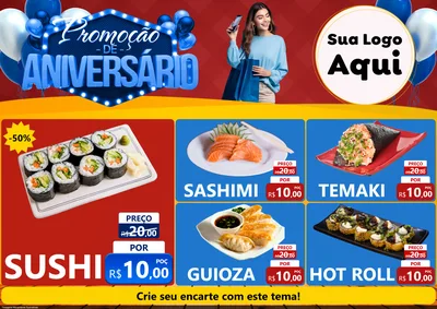 Modelo de Encarte para Encarte A4 Horizontal com o tema Promoção de Aniversário para Comida japonesa