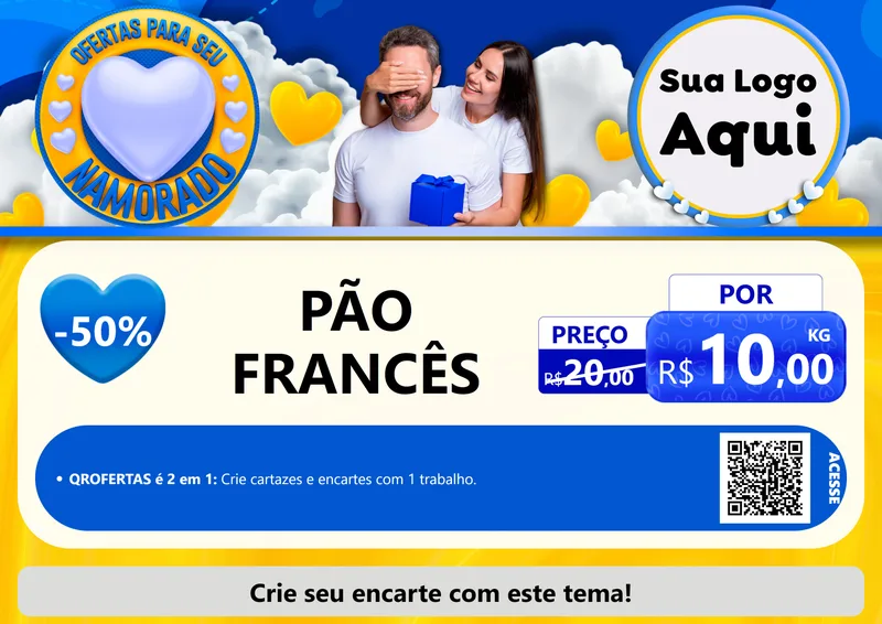 Modelo de Cartaz para Cartaz A4 Horizontal com o tema Ofertas Para Seu Namorado para Padaria