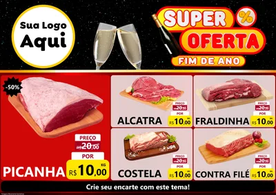 Modelo de Encarte para Encarte A4 Horizontal com o tema Super Oferta Fim de Ano para Açougue