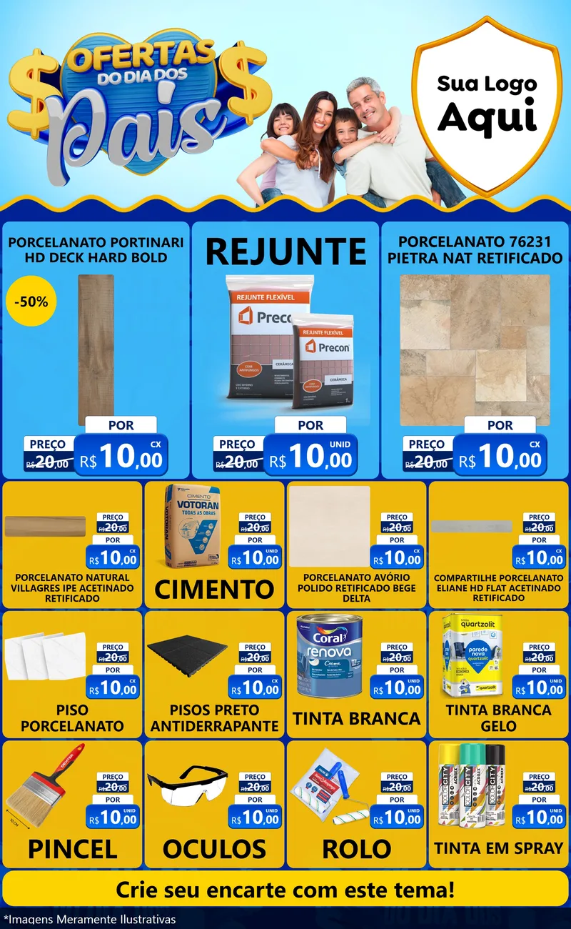 Modelo de Encarte para Encarte Grande com o tema Ofertas do Dia dos Pais para Pisos e revestimentos