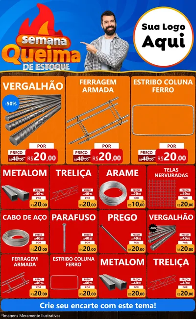 Modelo de Encarte para Encarte Grande com o tema Semana Queima de Estoque para Ferragens