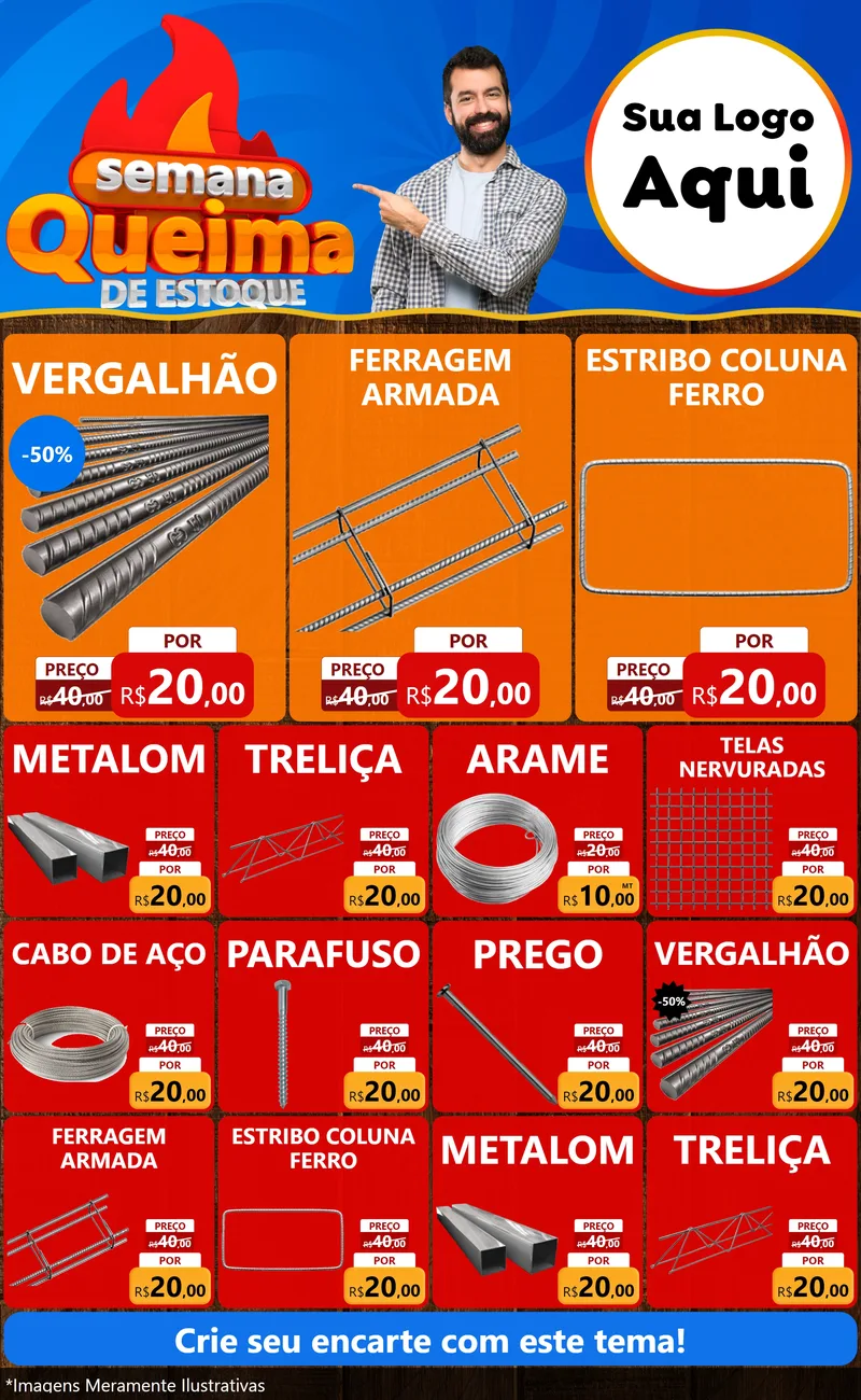 Modelo de Encarte para Encarte Grande com o tema Semana Queima de Estoque para Ferragens
