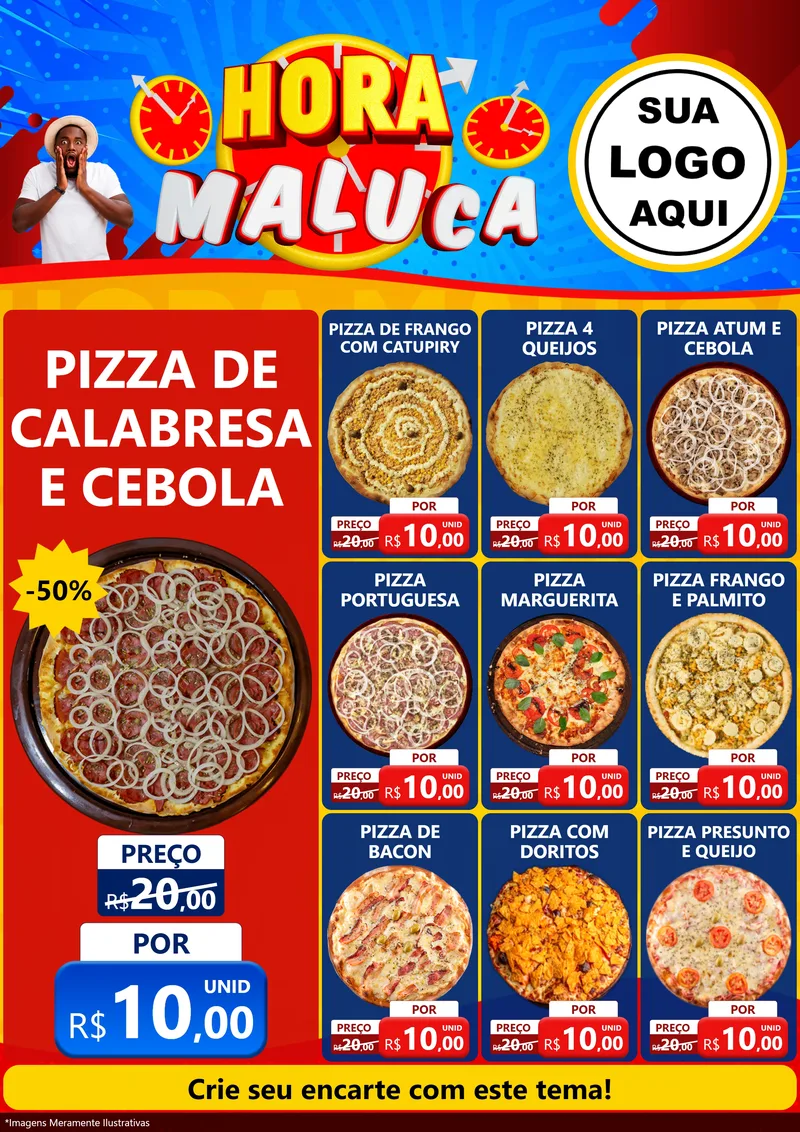 Modelo de Encarte para Encarte A4 Vertical com o tema Hora Maluca para Pizzaria