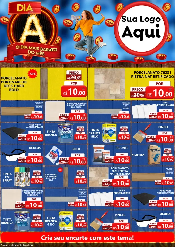 Modelo de Encarte para Encarte A4 Vertical com o tema Dia A - O Dia Mais Barato Do Mês para Pisos e revestimentos