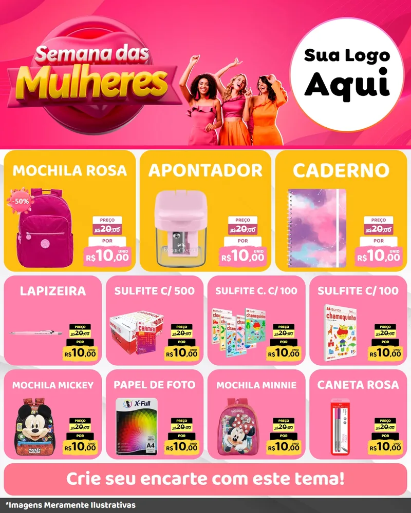 Modelo de Rede Social para Feed Instagram com o tema Semana das Mulheres para Papelaria