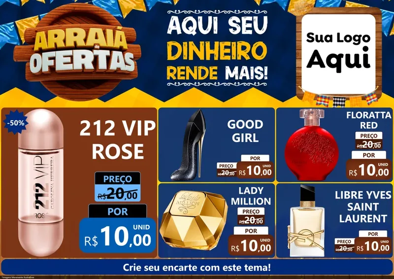 Modelo de Encarte para Encarte A4 Horizontal com o tema Arraiá de Ofertas - Junina para Perfumes