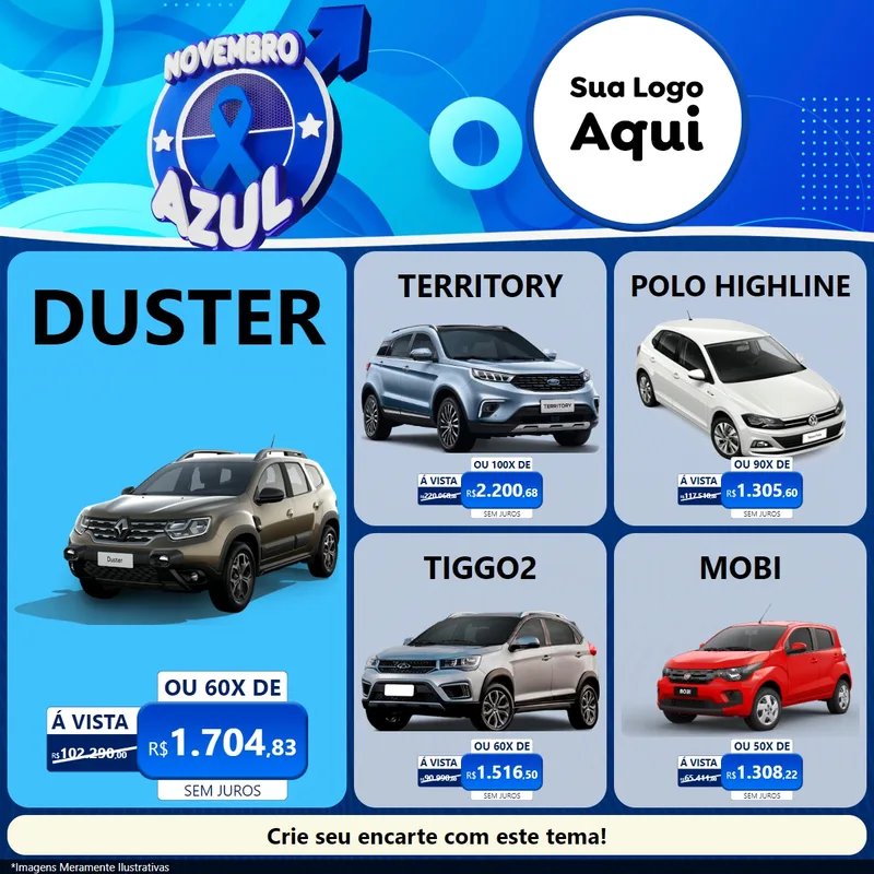Modelo de Rede Social para Feed Facebook com o tema Novembro Azul para Concessionaria de Carros