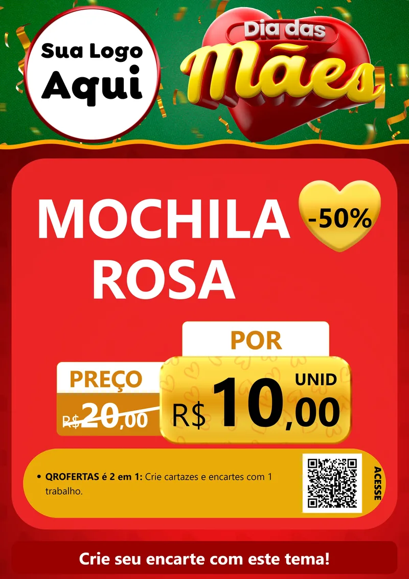 Modelo de Cartaz para Cartaz A4 Vertical com o tema Dia das Mães para Papelaria