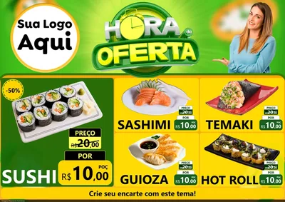 Modelo de Encarte para Encarte A4 Horizontal com o tema Hora da Oferta para Comida japonesa