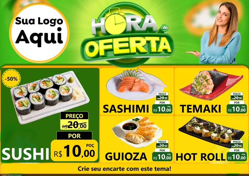 Modelo de Encarte para Encarte A4 Horizontal com o tema Hora da Oferta para Comida japonesa