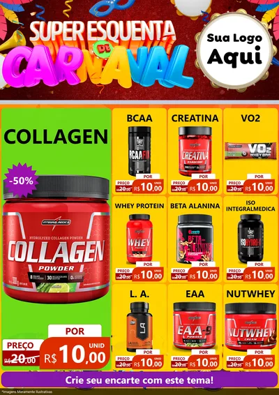 Modelo de Encarte para Encarte A4 Vertical com o tema Super Esquenta de Carnaval para Suplementos alimentares