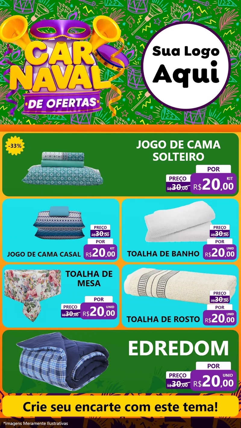 Modelo de TV para TV Vertical com o tema Carnaval de Ofertas para Cama, Mesa e Banho