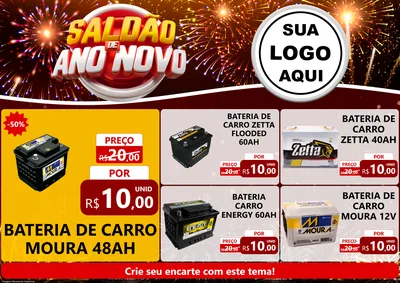 Modelo de Encarte para Encarte A4 Horizontal com o tema Saldão de Ano Novo para Baterias Elétricas
