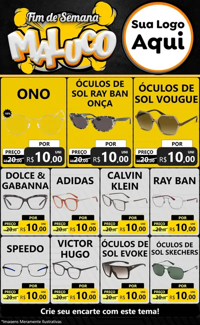 Modelo de Encarte para Encarte Grande com o tema Fim de Semana Maluco para Óticas