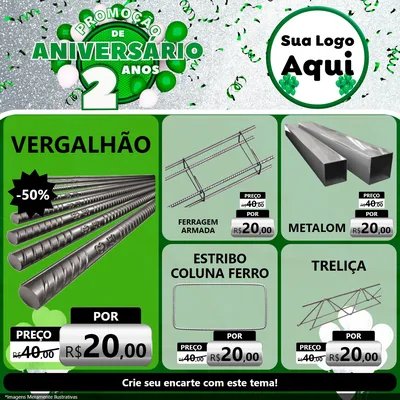 Modelo de Rede Social para Feed Facebook com o tema Promoção de Aniversário - 2 Anos para Ferragens