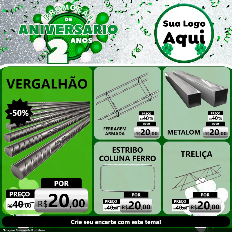 Modelo de Rede Social para Feed Facebook com o tema Promoção de Aniversário - 2 Anos para Ferragens