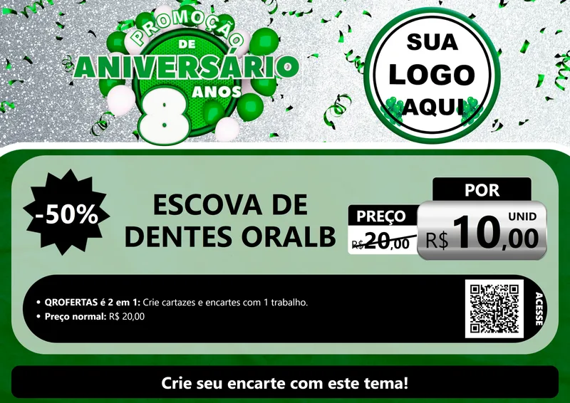 Modelo de Cartaz para Cartaz A4 Horizontal com o tema Promoção de Aniversário - 8 Anos para Higiene Pessoal