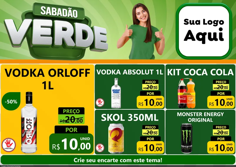 Modelo de Encarte para Encarte A4 Horizontal com o tema Sabadão Verde para Distribuidora de bebidas