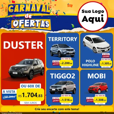 Modelo de Rede Social para Feed Facebook com o tema Carnaval de Ofertas para Concessionaria de Carros