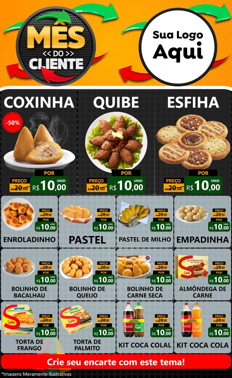 Modelo de Encarte para Encarte Grande com o tema Mês do Cliente para Salgadaria