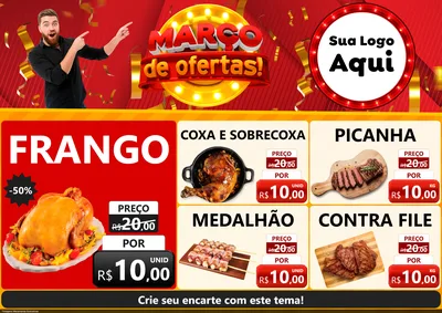 Modelo de Encarte para Encarte A4 Horizontal com o tema Março de Ofertas! para Assados